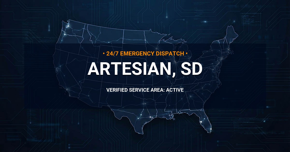 Emergency Plumbing Dispatch Map for Plumbing Services: Artesian, SD