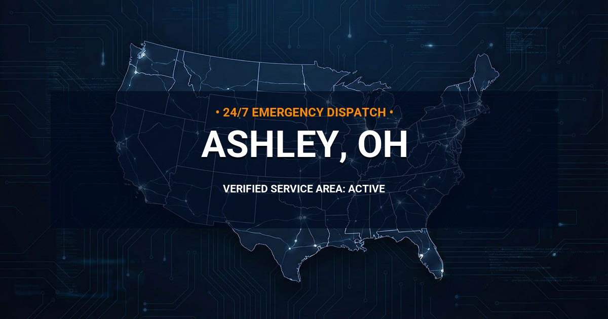Emergency Plumbing Dispatch Map for Plumbing Services: Ashley, OH