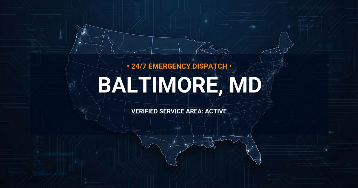 Emergency Plumbing Dispatch Map for Plumbing Services: Baltimore, MD