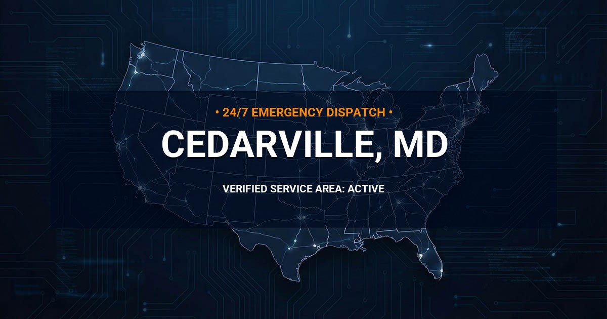 Emergency Plumbing Dispatch Map for Plumbing Services: Cedarville, MD