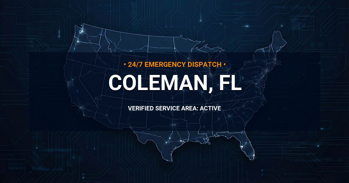 Emergency Plumbing Dispatch Map for Plumbing Services: Coleman, FL
