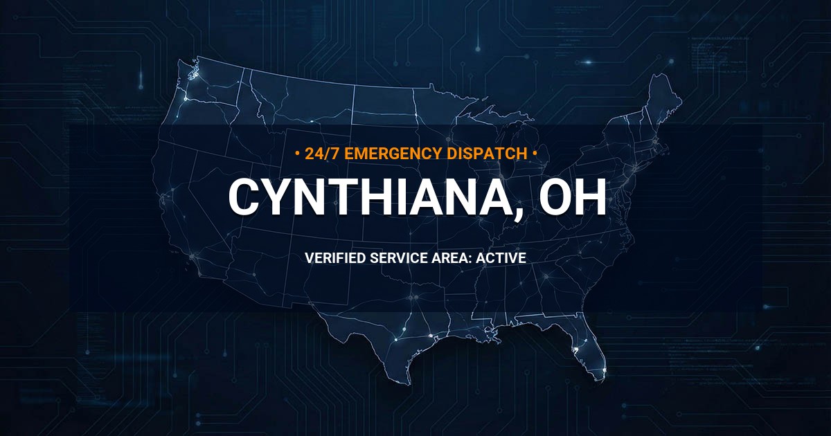 Emergency Plumbing Dispatch Map for Plumbing Services: Cynthiana, OH