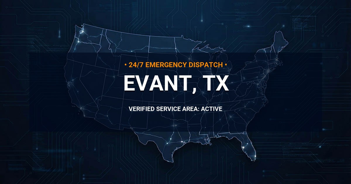 Emergency Plumbing Dispatch Map for Plumbing Services: Evant, TX