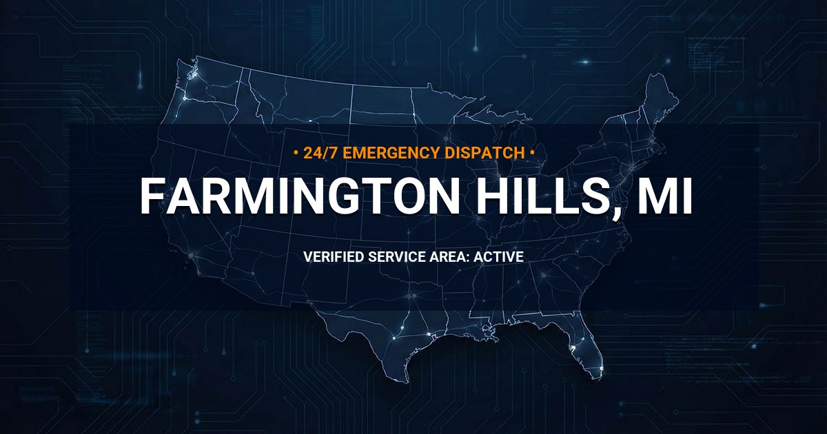 Emergency Plumbing Dispatch Map for Plumbing Services: Farmington Hills, MI