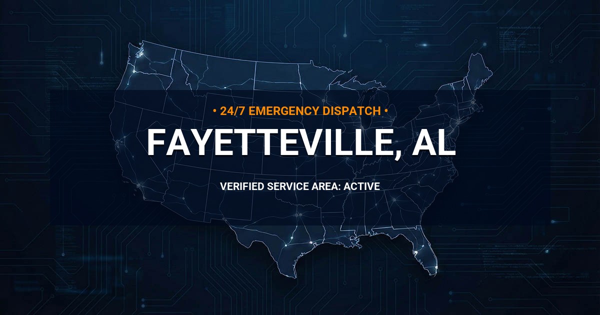 Emergency Plumbing Dispatch Map for Plumbing Services: Fayetteville, AL