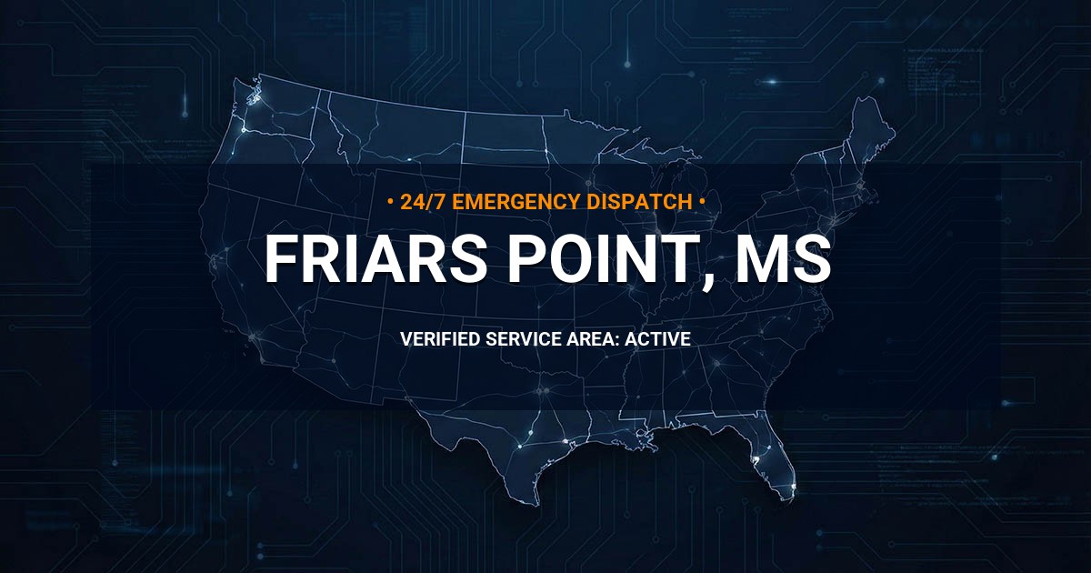 Emergency Plumbing Dispatch Map for Plumbing Services: Friars Point, MS