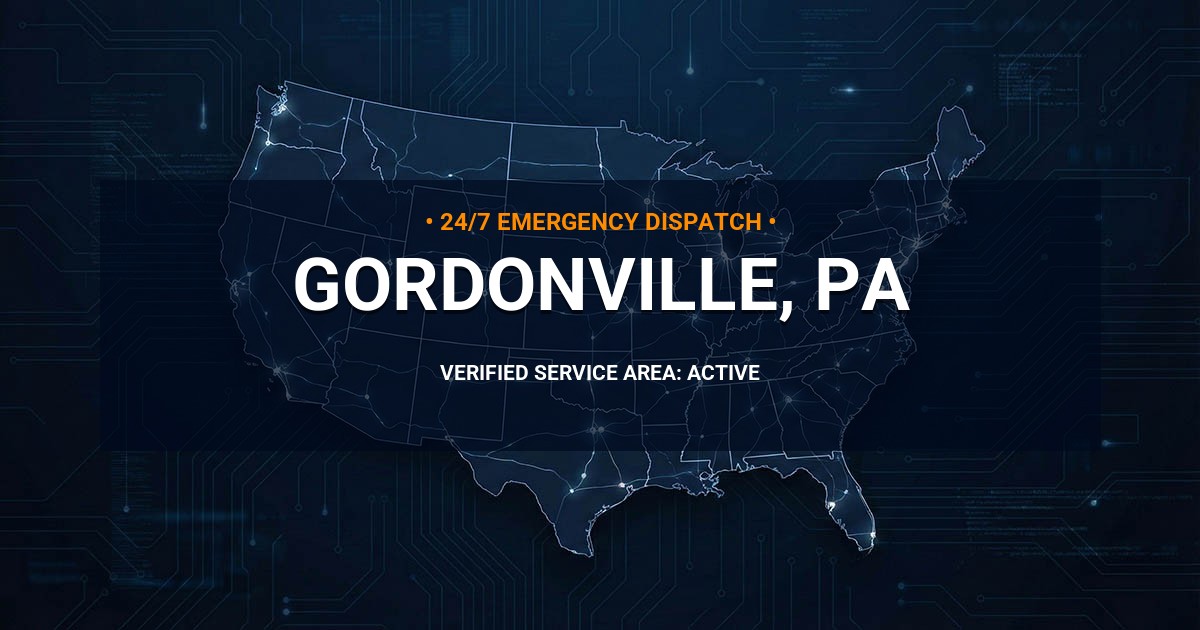 Emergency Plumbing Dispatch Map for Plumbing Services: Gordonville, PA