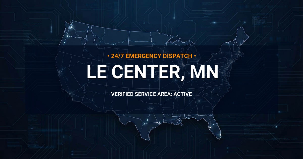 Emergency Plumbing Dispatch Map for Plumbing Services: Le Center, MN