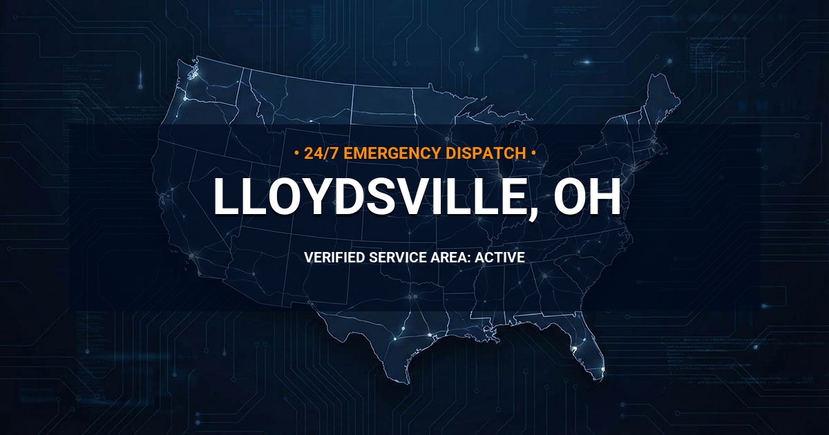 Emergency Plumbing Dispatch Map for Plumbing Services: Lloydsville, OH