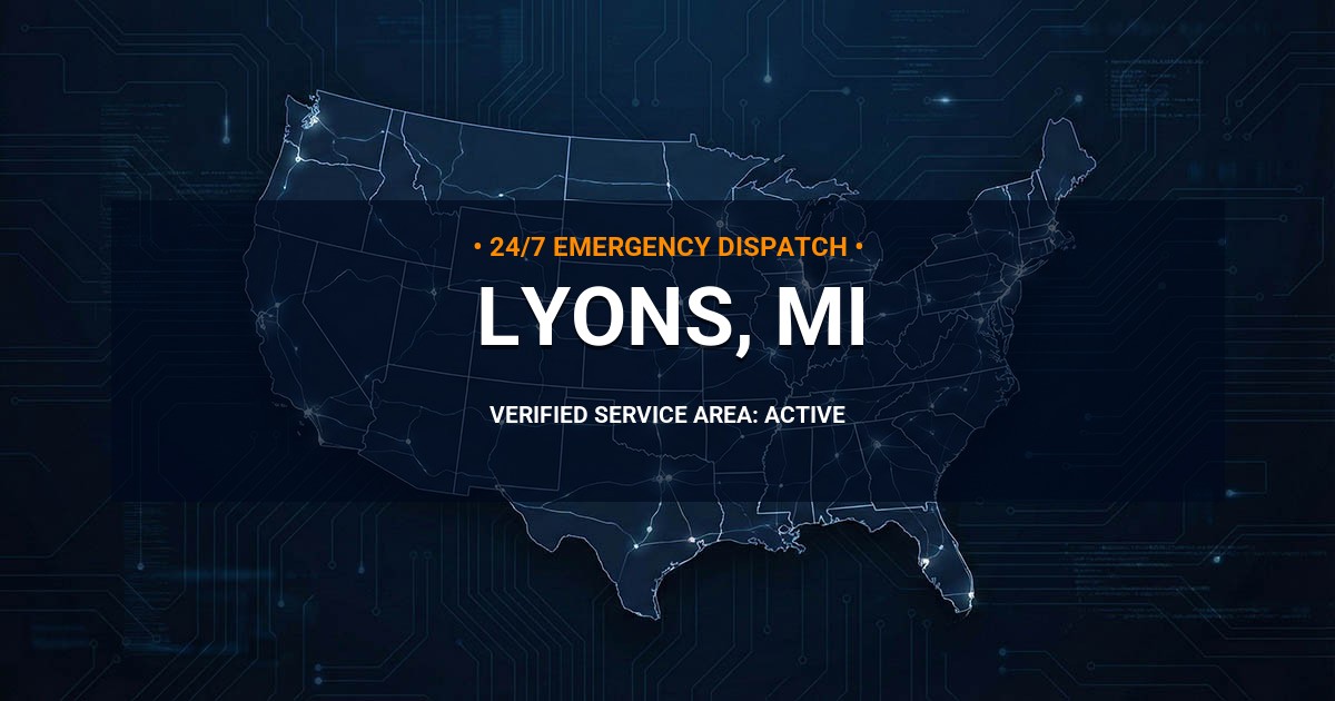 Emergency Plumbing Dispatch Map for Plumbing Services: Lyons, MI