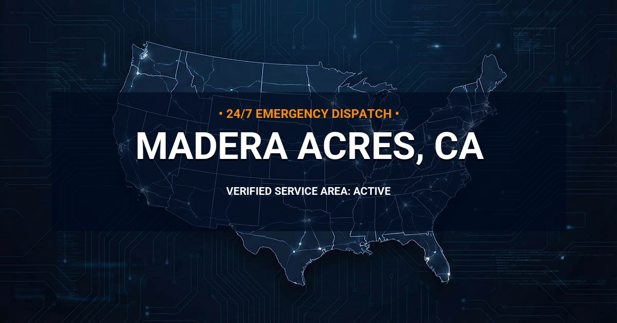 Emergency Plumbing Dispatch Map for Plumbing Services: Madera Acres, CA