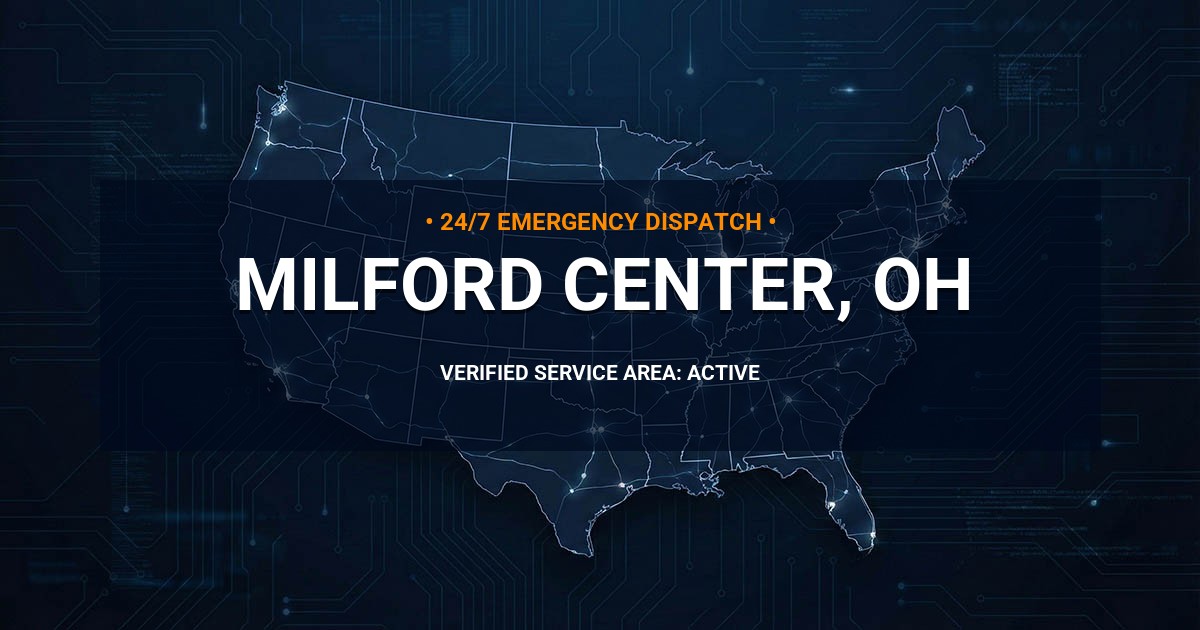 Emergency Plumbing Dispatch Map for Plumbing Services: Milford Center, OH