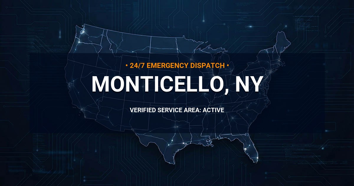 Emergency Plumbing Dispatch Map for Plumbing Services: Monticello, NY