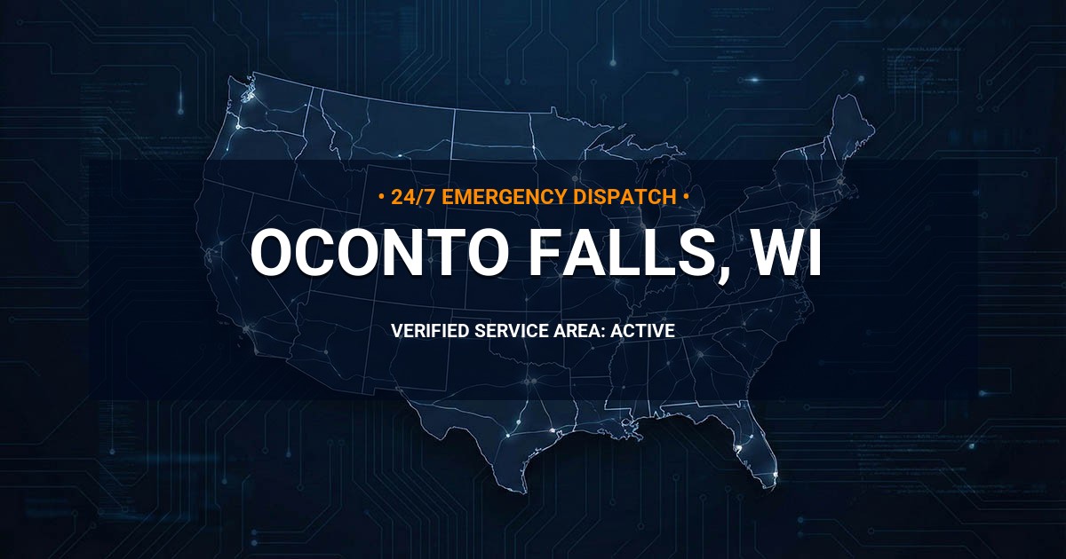 Emergency Plumbing Dispatch Map for Plumbing Services: Oconto Falls, WI