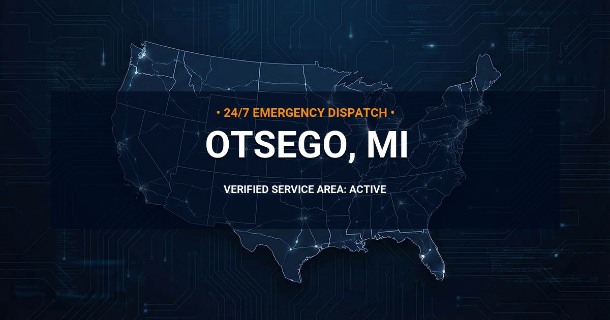 Emergency Plumbing Dispatch Map for Plumbing Services: Otsego, MI