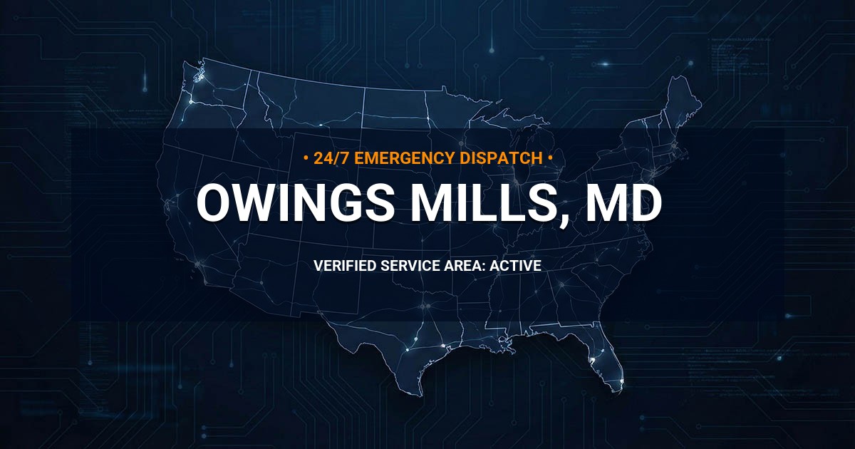 Emergency Plumbing Dispatch Map for Plumbing Services: Owings Mills, MD
