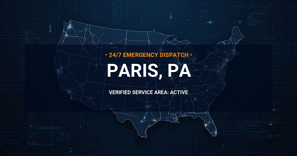 Emergency Plumbing Dispatch Map for Plumbing Services: Paris, PA