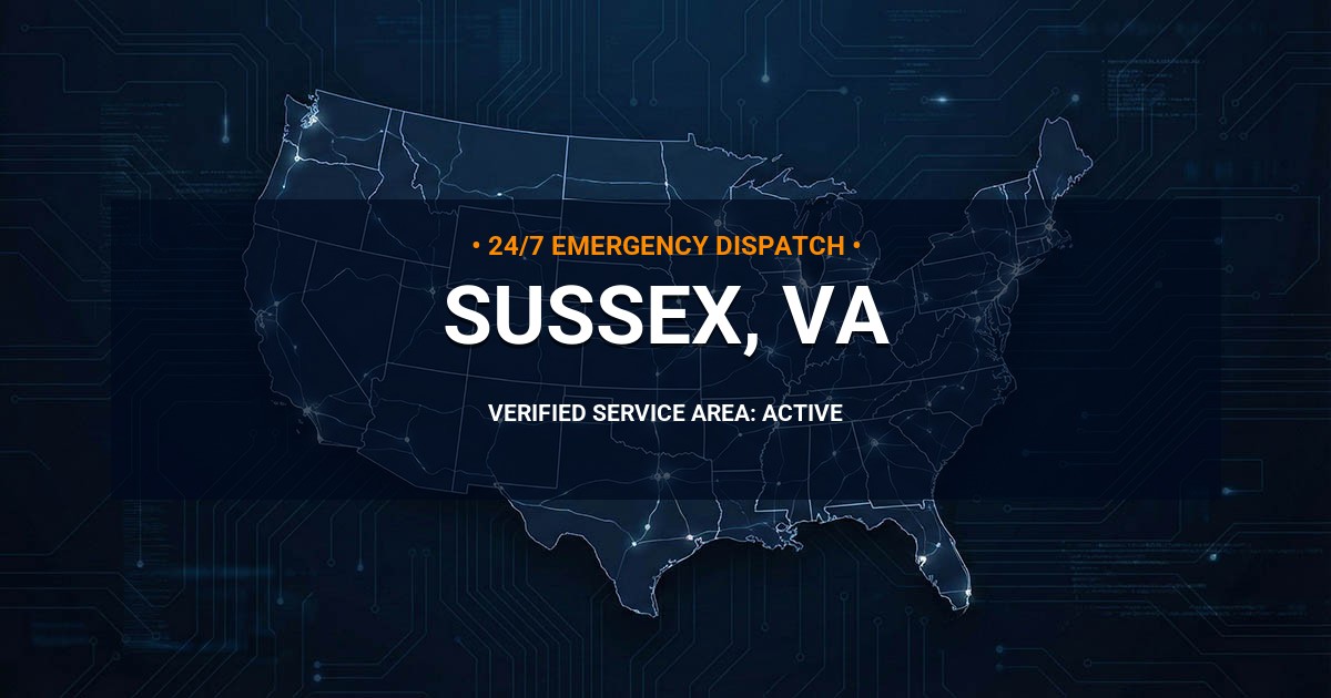 Emergency Plumbing Dispatch Map for Plumbing Services: Sussex, VA