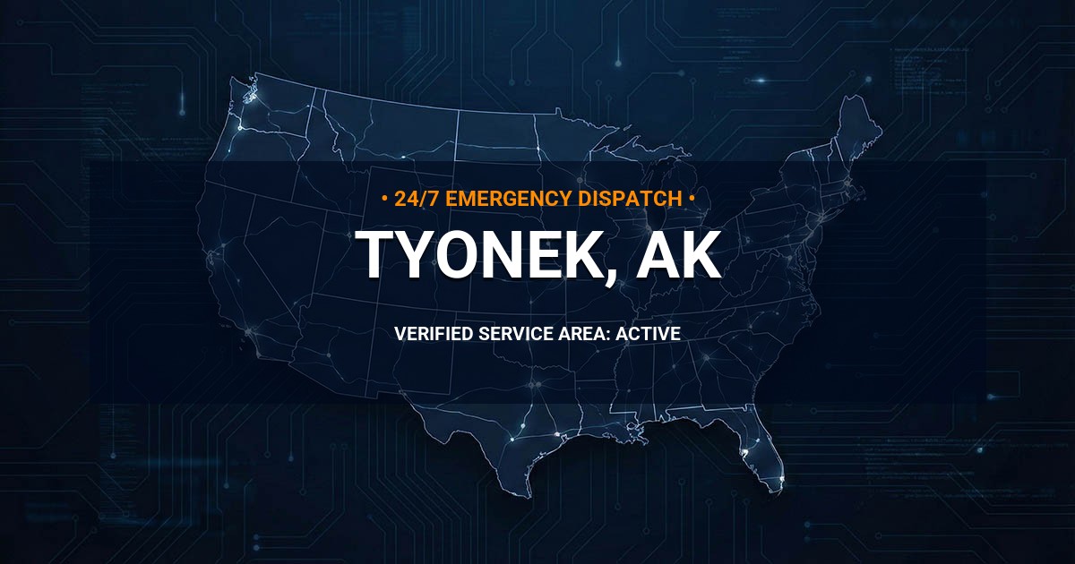 Emergency Plumbing Dispatch Map for Plumbing Services: Tyonek, AK