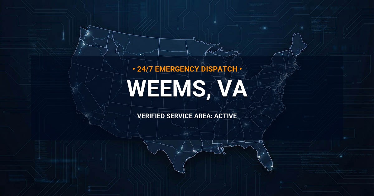 Emergency Plumbing Dispatch Map for Plumbing Services: Weems, VA