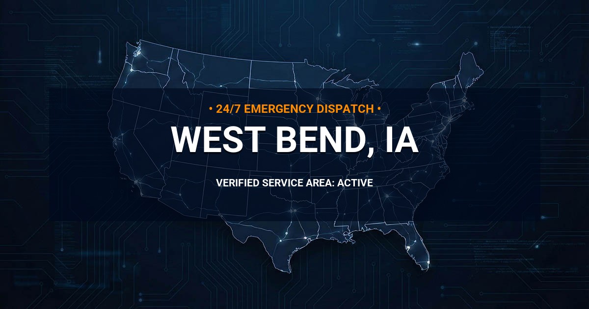 Emergency Plumbing Dispatch Map for Plumbing Services: West Bend, IA