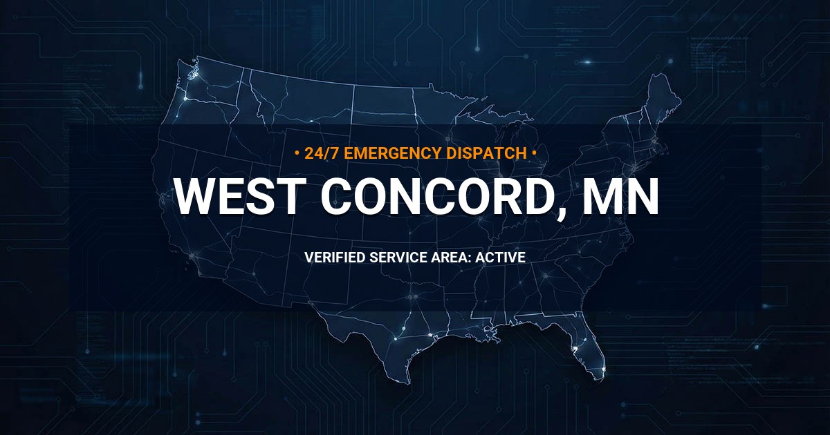 Emergency Plumbing Dispatch Map for Plumbing Services: West Concord, MN